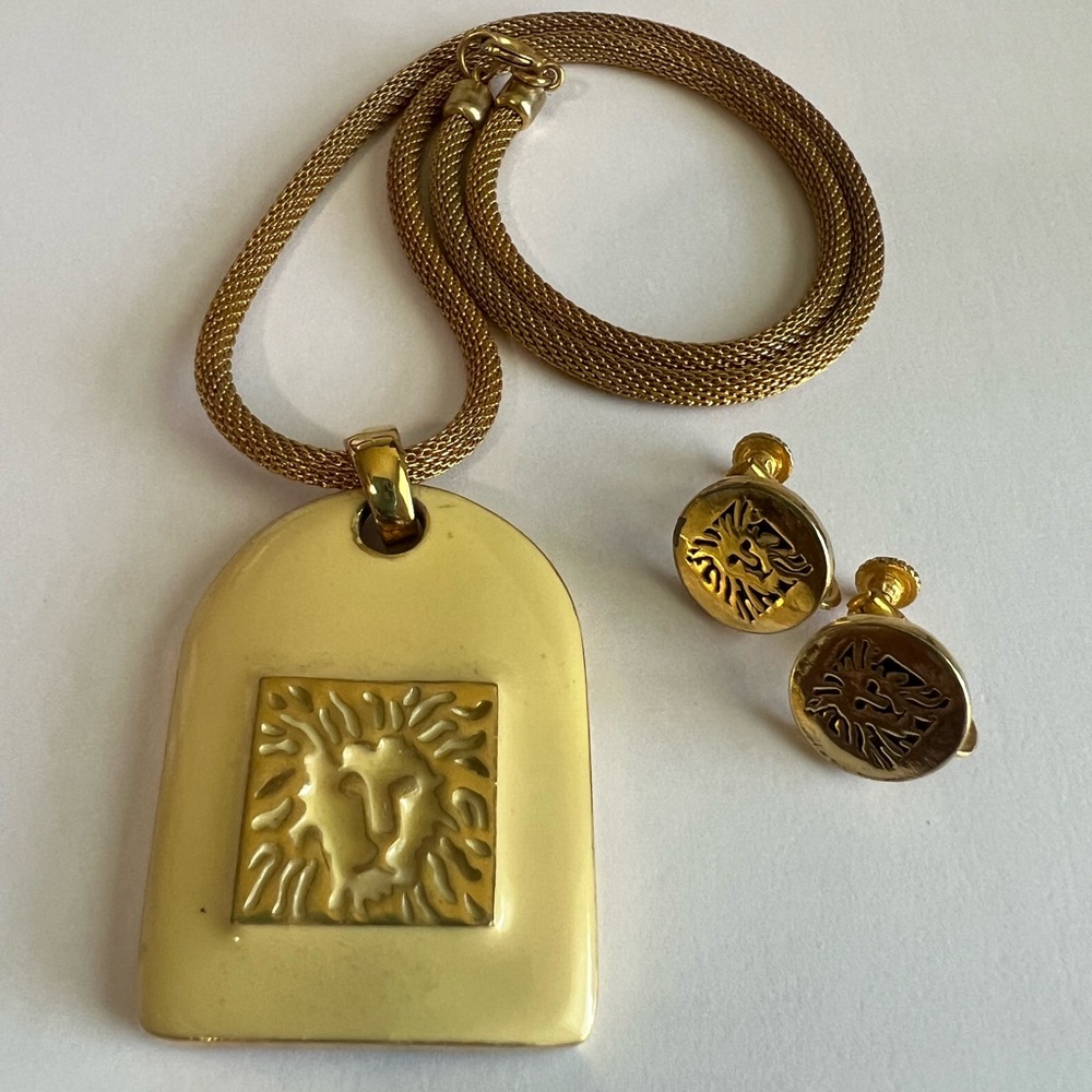 Vintage Anne Klein necklace and earrings with signature Lion